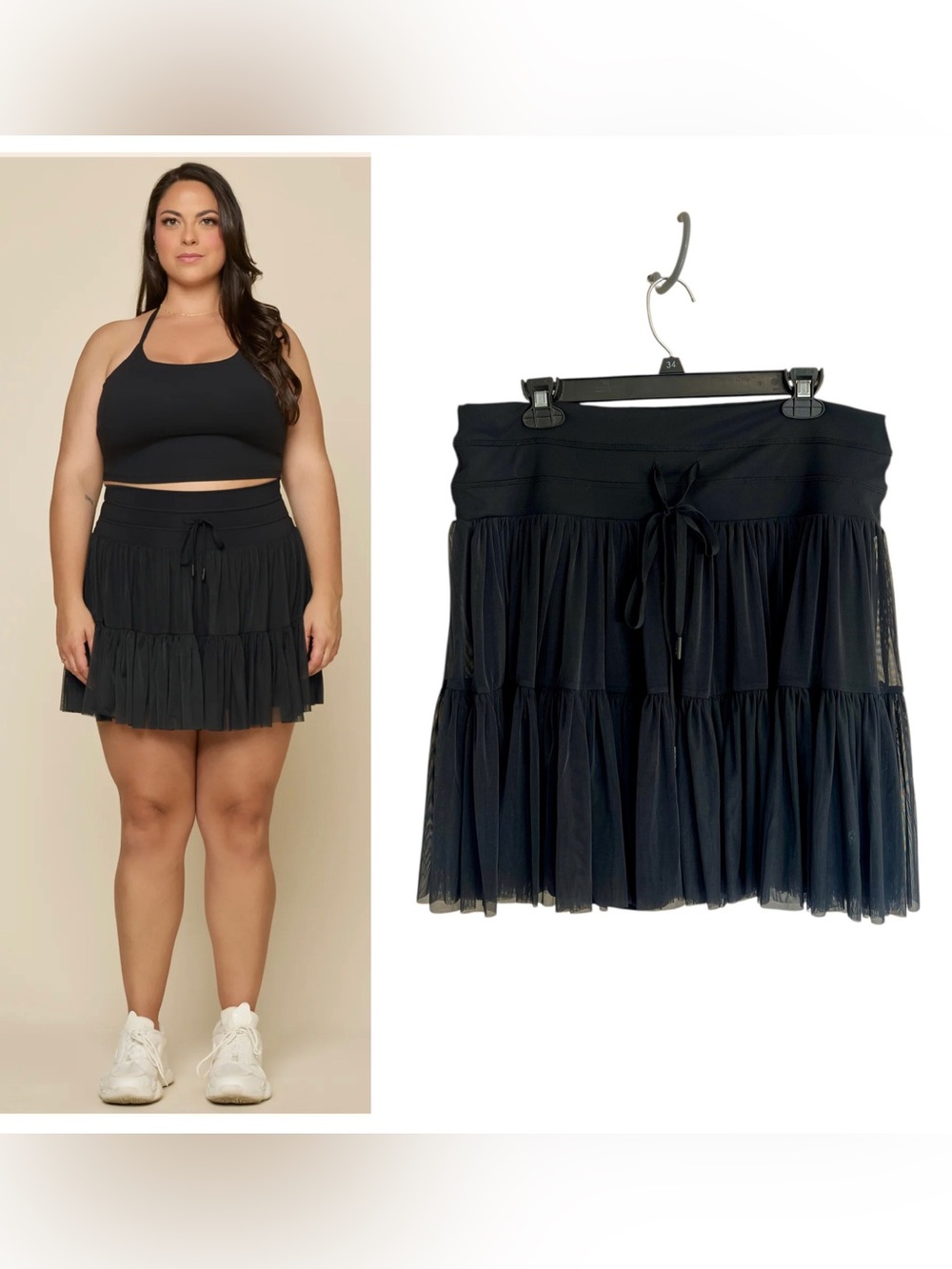 Popflex Pirouette mesh tiered flowy skort black Sz 2X active workout flirty